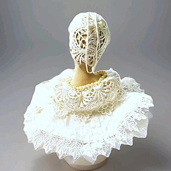 Vintage Victorian Bisque Porcelain Doll Head Christmas Ornament Lace Pearls 6" - Picture 5 of 7